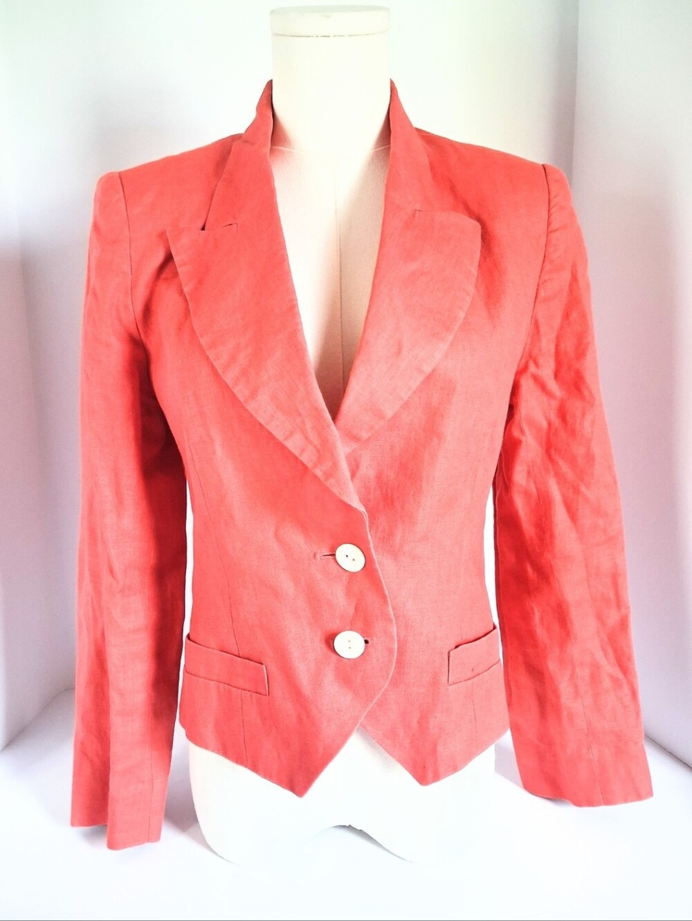 1980s Vintage Jaeger Coral Flax Linen Blazer Jacket XS/ Small
